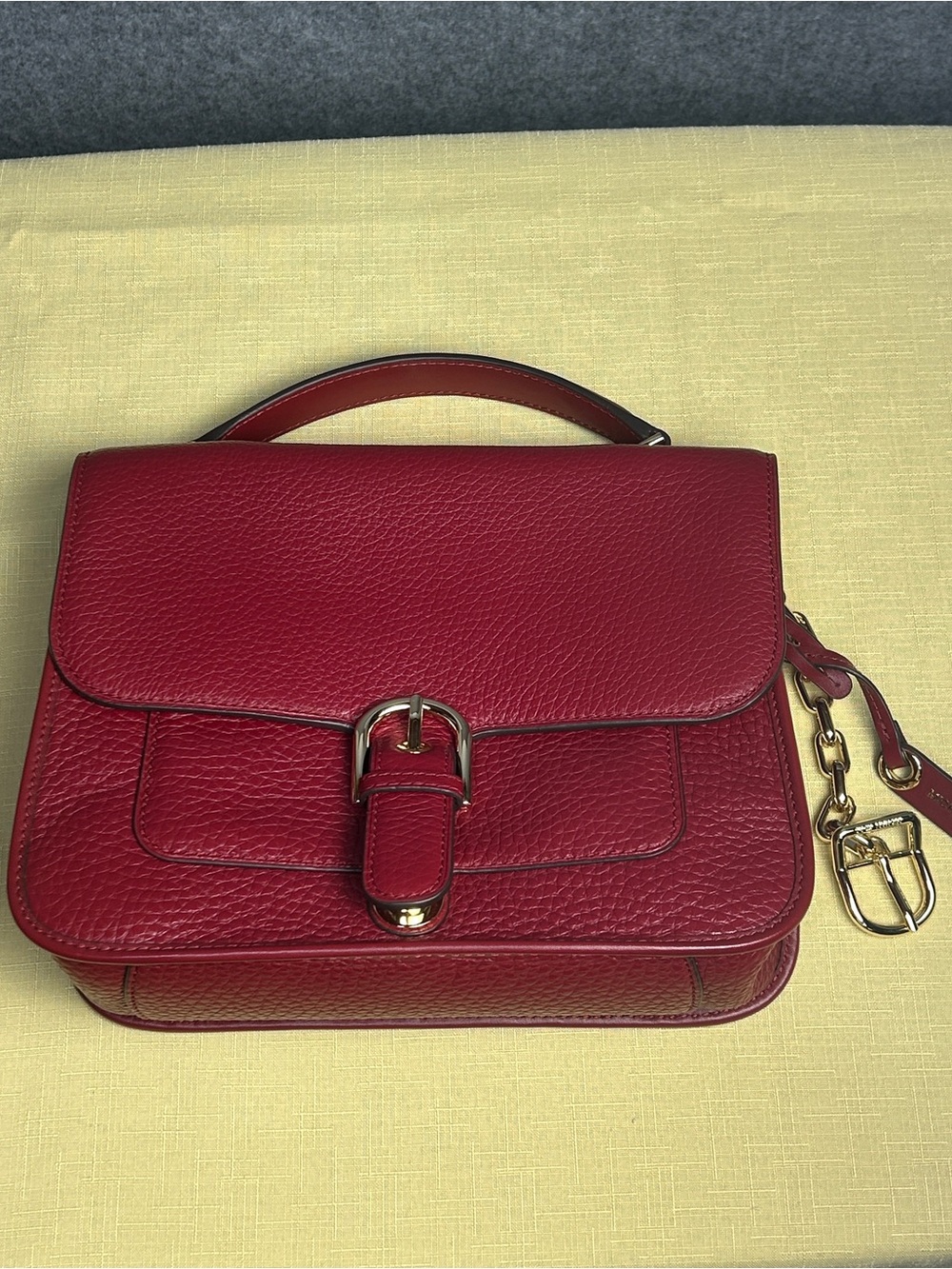Michael Kors Cooper Satchel Crossbody Bag Purse Cherry Pebbled Leather Gold New